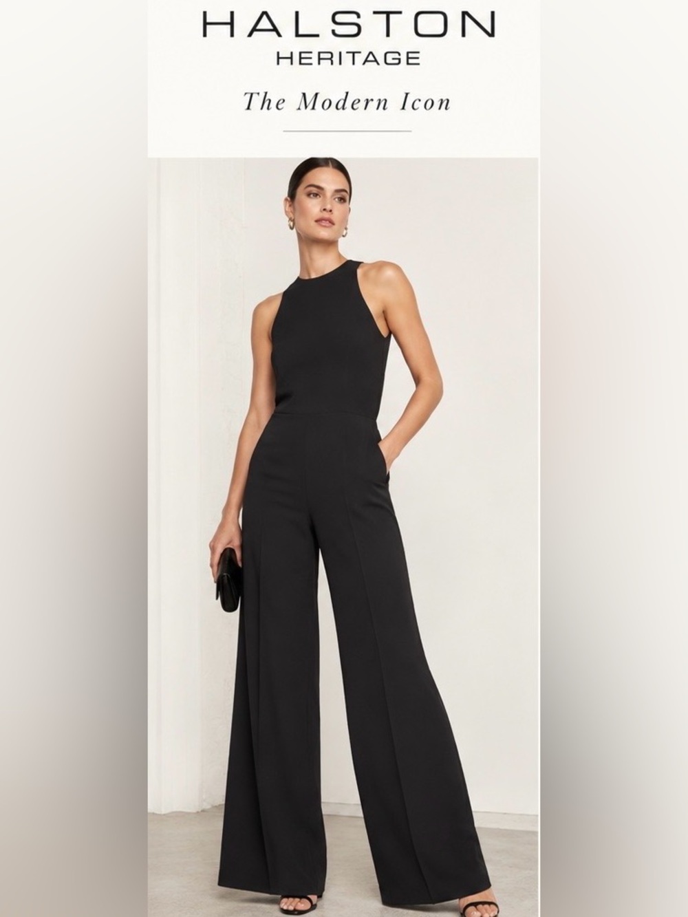 Halston Heritage Black Sleeveless Wide-Leg Jumpsuit